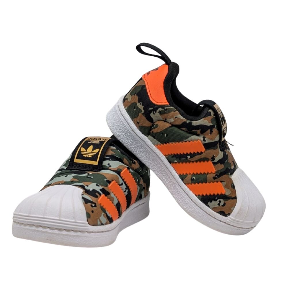 Adidas Camo Orange Superstar 360 Infant Slip On Size Baby 4